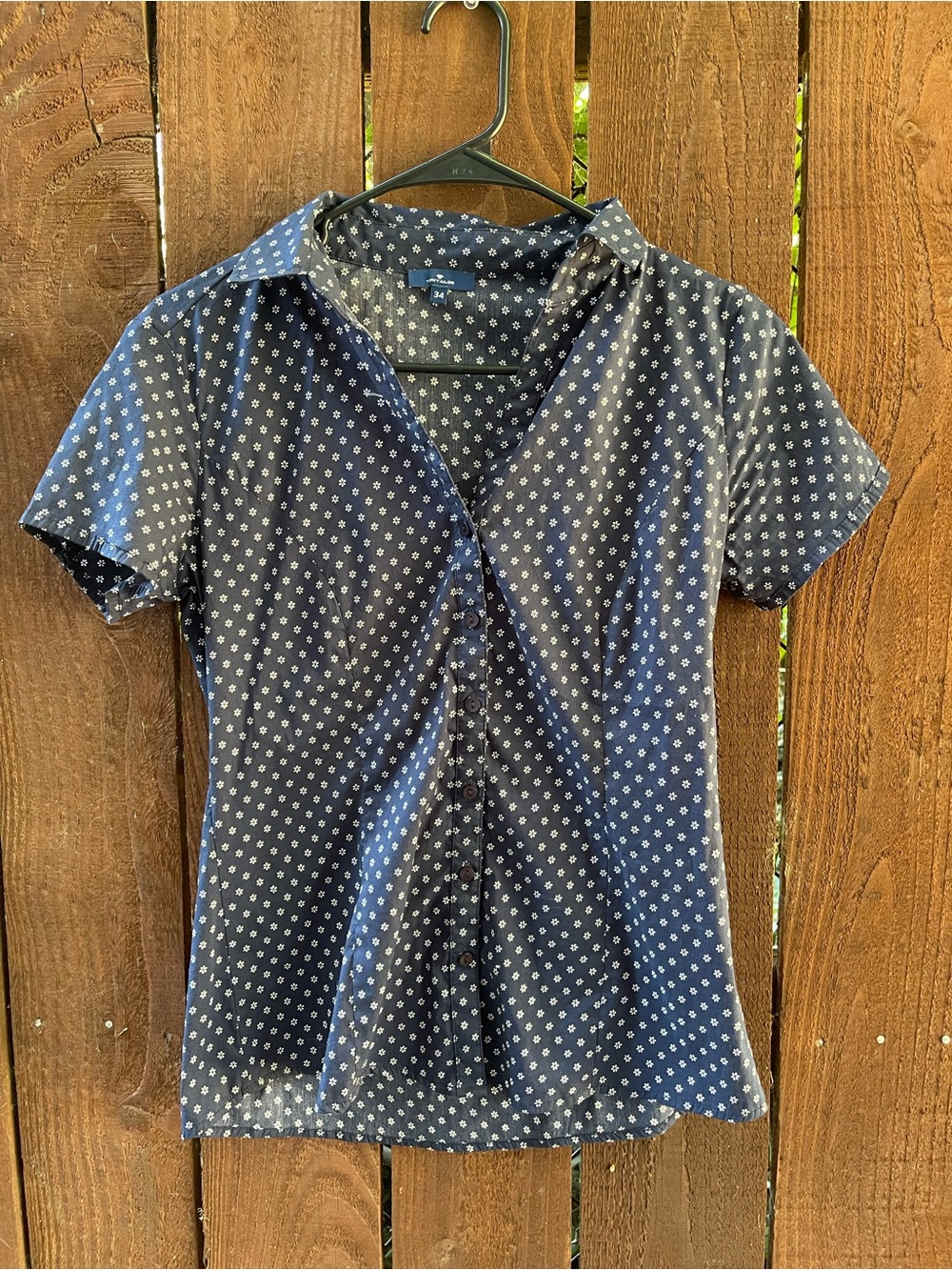 Tom Tailor Navy Dainty Office-Core Floral Button Up Tailored Short Sleeve Top XS